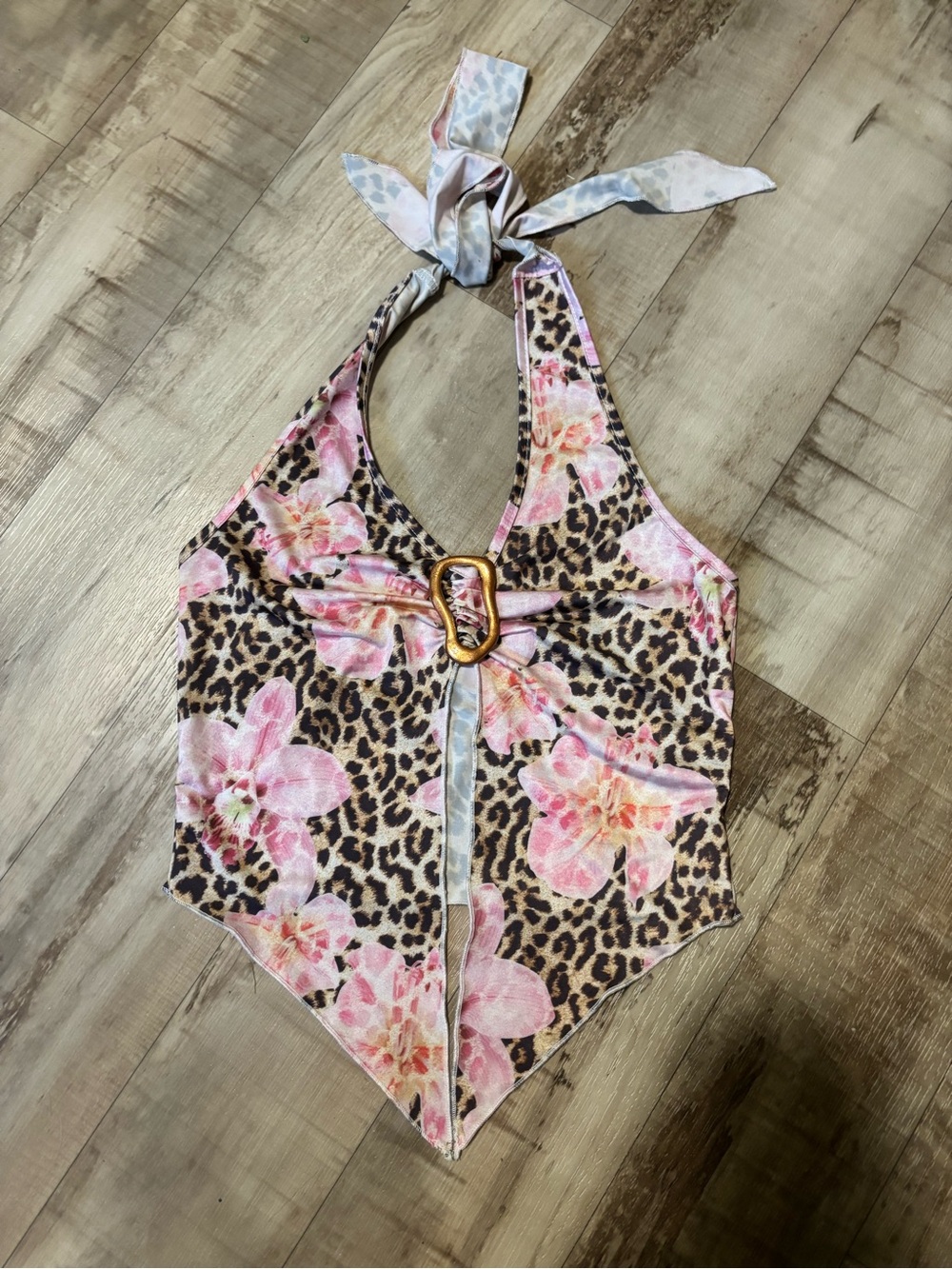 SHEIN Pastel Tie-Dye Leopard Halter Tank with Buckle